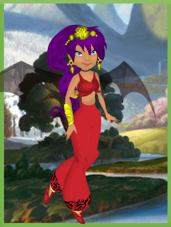 Shantae, a great dancer! She can turn into a bat, hence the wings.